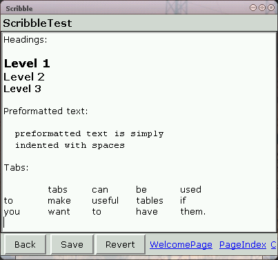 Scribble screenshot showing a test page
