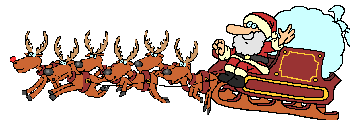Comic santa on the sleigh pulled by reindeers
